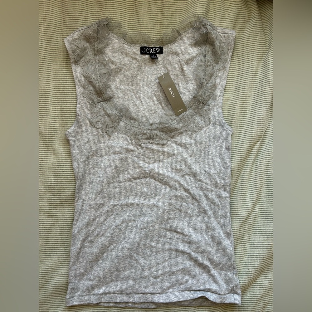 JCrew ribbed grey lace tank